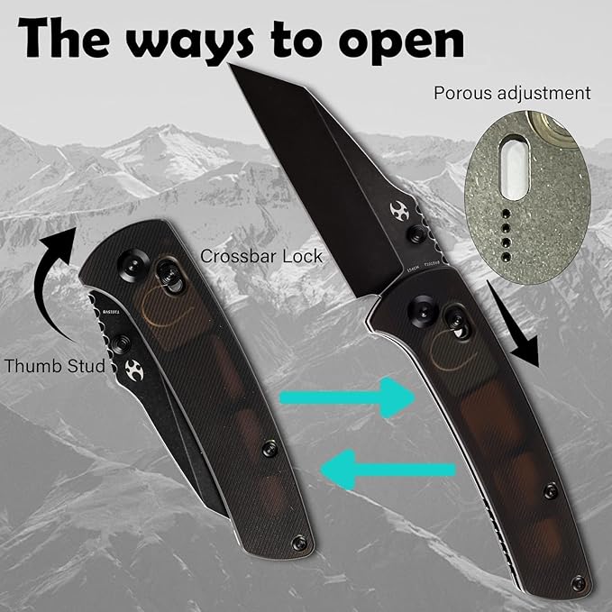 KANSEPT Main Street Pocket Folding Knife, 3.36''Black Ticn Coated 154CM Sharp Blade, Light Brown Acrylic Handle with Axis Lock Thumb Stud, Perfect Clip for Camping Fishing Gift Everyday Carry T1015v8