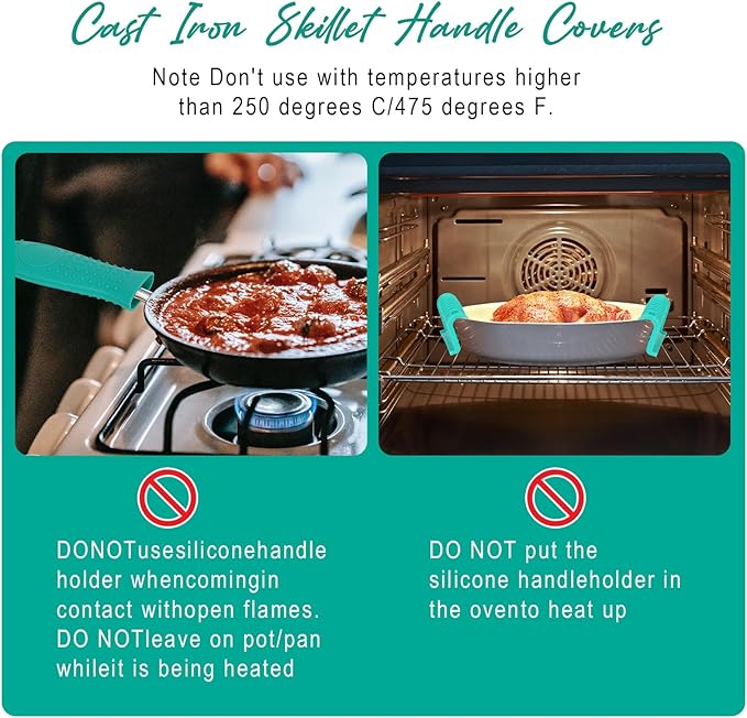 Joyhalo Joyhalo Cast Iron Skillet Handle Cover, 6 Pack Pot Handle Covers Heat Resistant, Cast Iron Pan Handle Covers, Silicone Pot Handle Sleeve Covers, Silicone Handle for Cast Iron Skillet, Aqua