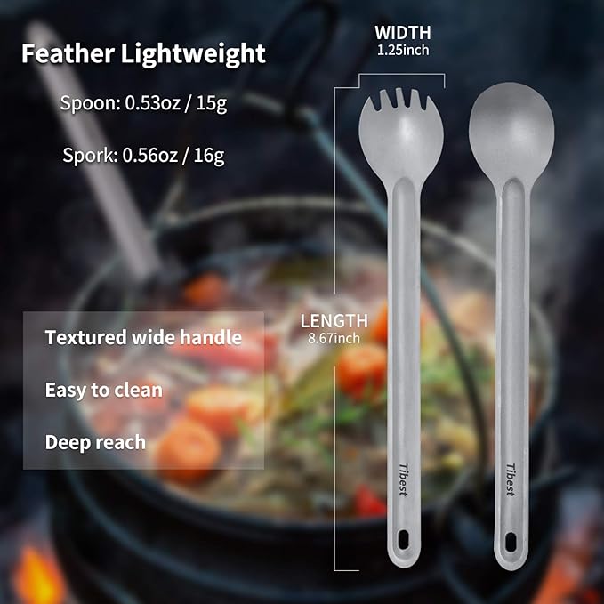 Titanium Spork Long Handle Camping Spoon Backpacking Spork Titanium Long Spoon, Ultra Lightweight Camping Utensil for Backpacking, Hiking, Outdoors