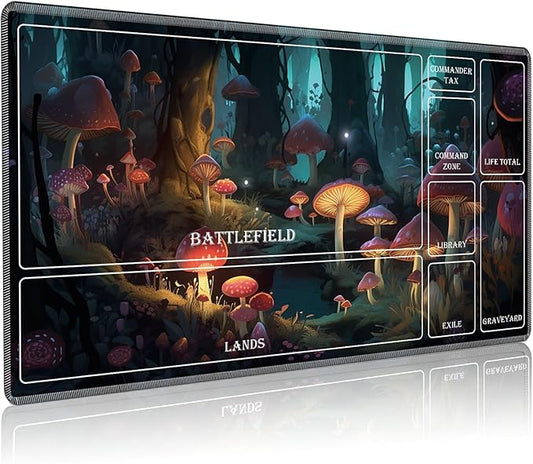 Playmat for MTG with Magic Zones, 24 x 14 inches Game Play Mat for MTG TCG, Trading Card Game Play Mat Desk Mats with Stitched Edges Non-Slip Base, Mushrooms Forest