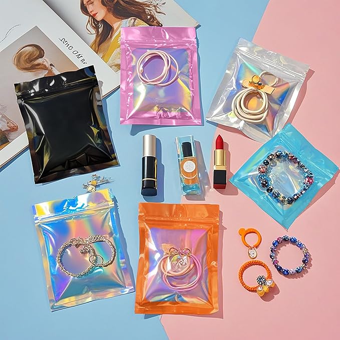 100 Pack Mylar Bags - 3.5 x 4.7 Inch Resealable Smell Proof Bags Foil Pouch Flat Bag with Front Window Blue