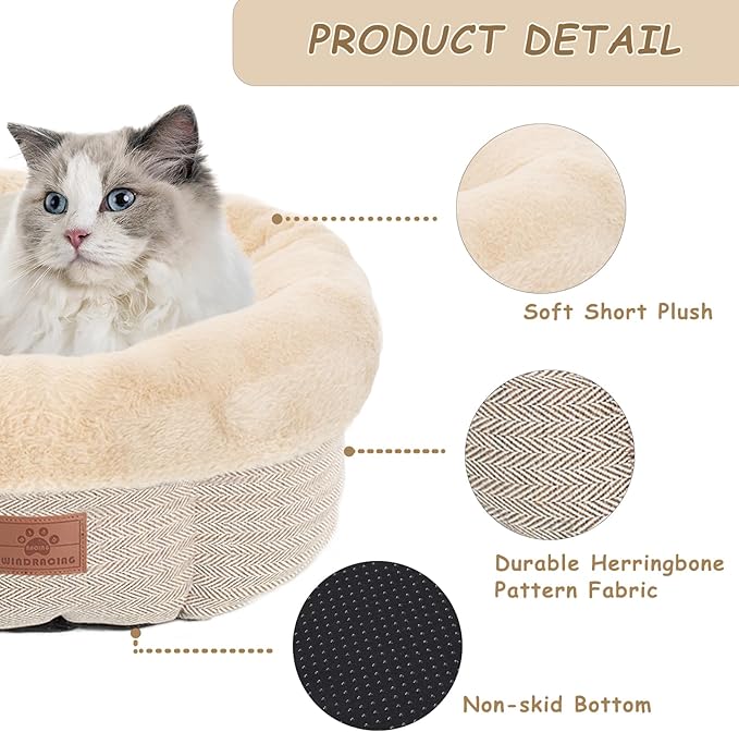 WINDRACING Cat Beds for Indoor Cats, Dog Bed for Small Dogs Breeds, Soft Kennel Bed, Comfy Durable Pet Sleeping Bed, Washable Roun Cat Bed & Non-Slip Bottom, Size 20" L x 20" W x 8" Th