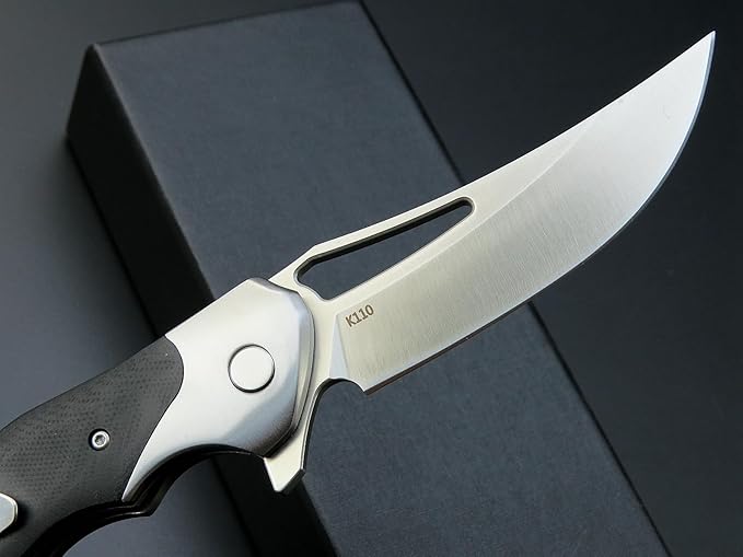 Eafengrow EF7 Folding Knife K110 Steel Blade G10& Stainless Steel Handle EDC Tool Knives for Outdoor Working Camping Hiking(black)