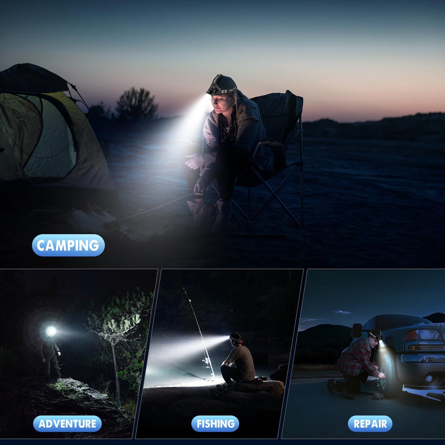 OMALIGHT Rechargeable Headlamp Super Bright, High Lumen LED Head Lamp, 5 Modes Zoomable, USB-C