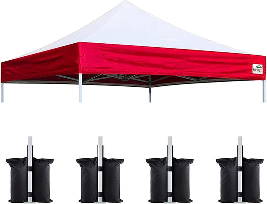 Eurmax USA New 10x10 Pop Up Canopy Replacement Canopy Tent Top Cover, Instant Canopy Top Cover ONLY, Choose 30 Colors,Bonus 4PC Pack Weight Bag (White&Red)