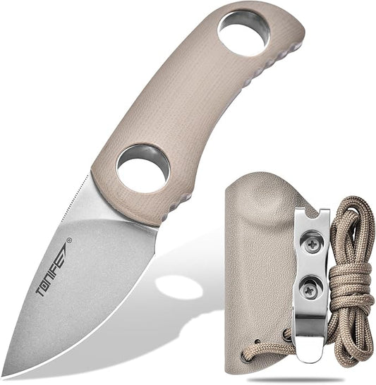 TONIFE Fixed Blade Knife 4.8cm, Mini Neck Knife with Kydex Sheath and Cord, EDC Portable Fixed Knife for Outdoor Survival