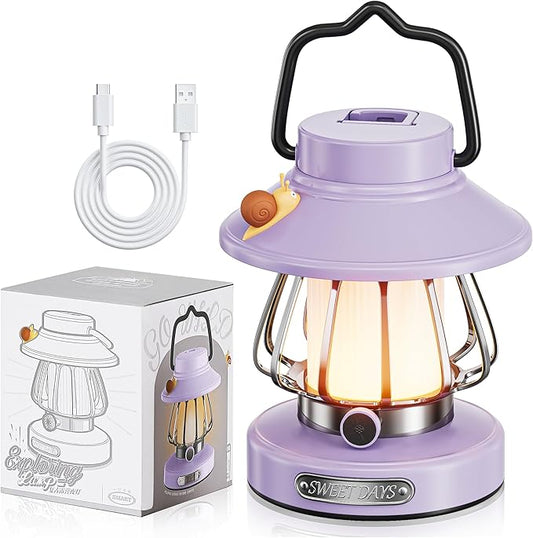 V.C Formark Kids Camping Lantern Emergency Light for Kids, Toddler Night Light with Snail Design - USB C Rechargeable, 3 Color Dimmable LED for Bedroom, Tent, Power Outages & Adventures (Violet)