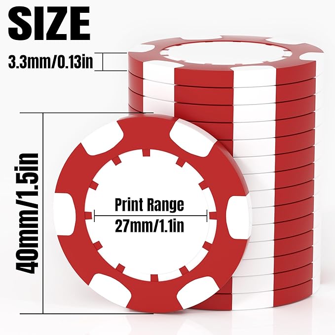 25 Custom Clay Poker Chips, 40mm Heavy 11.5g Casino Sized Personalized Poker Chips with Your Logo, Image or Text, Custom Drink Tokens for Bar, Party, Tournaments, Golf Club or Events