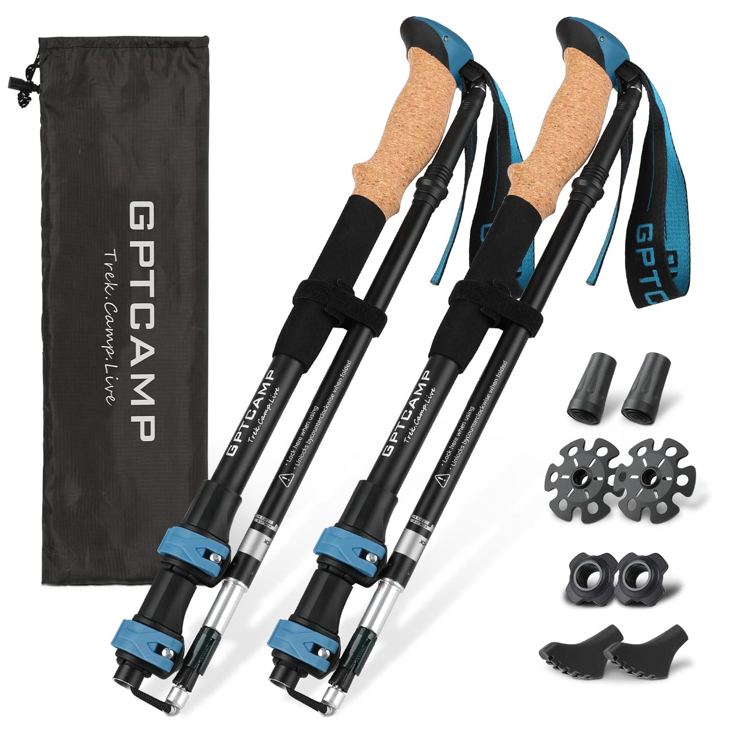 GPTCAMP Collapsible Hiking Trekking Poles with Cork EVA Grips