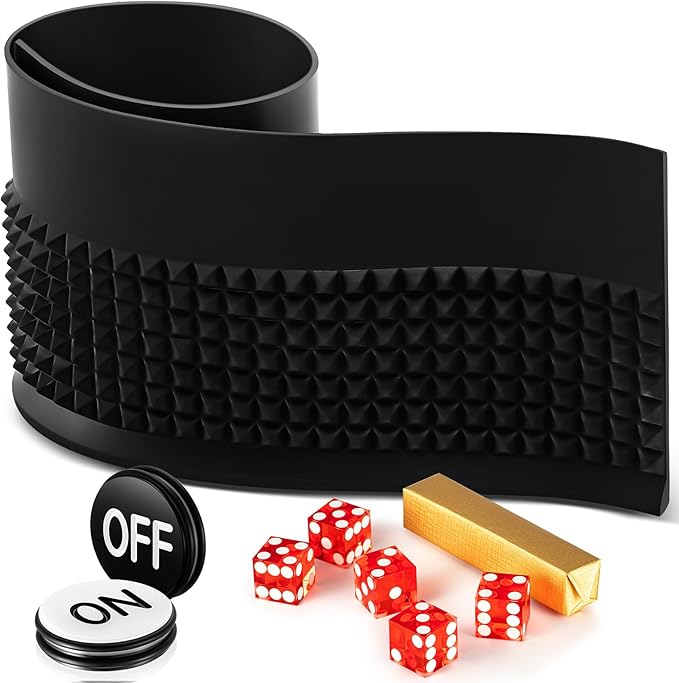 Leyndo Craps Tabletop Game Set, Includes 48"x11" Rubber Craps Diamond Pyramid Bumper, Casino Grade AAA 19mm Dice, 3 Inch On/Off Buttons for Casino Poker Nights(Black)