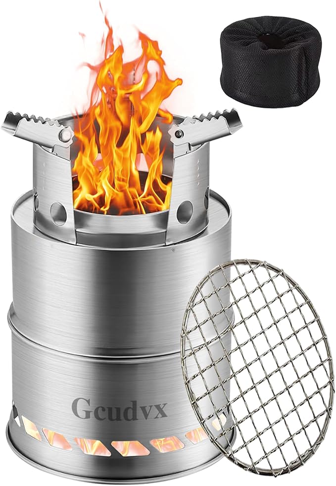 Mini Wood Burning Camping Stove Windproof Anti-Slip Portable Stainless Steel Wood Burning Compact for Outdoor Cooking Backpacking Survival