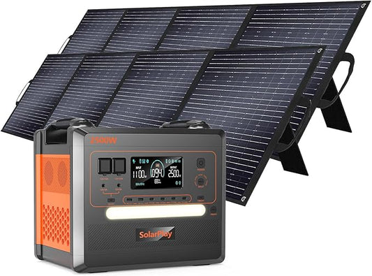 SolarPlay Portable Power Station 2500W(Peak4800W), 2304Wh Solar Generator with 2x200W Solar Panel 1.5Hrs Fast Charging BMS Emergency Power for Home Backup, Camping, Outdoor Battery Backup