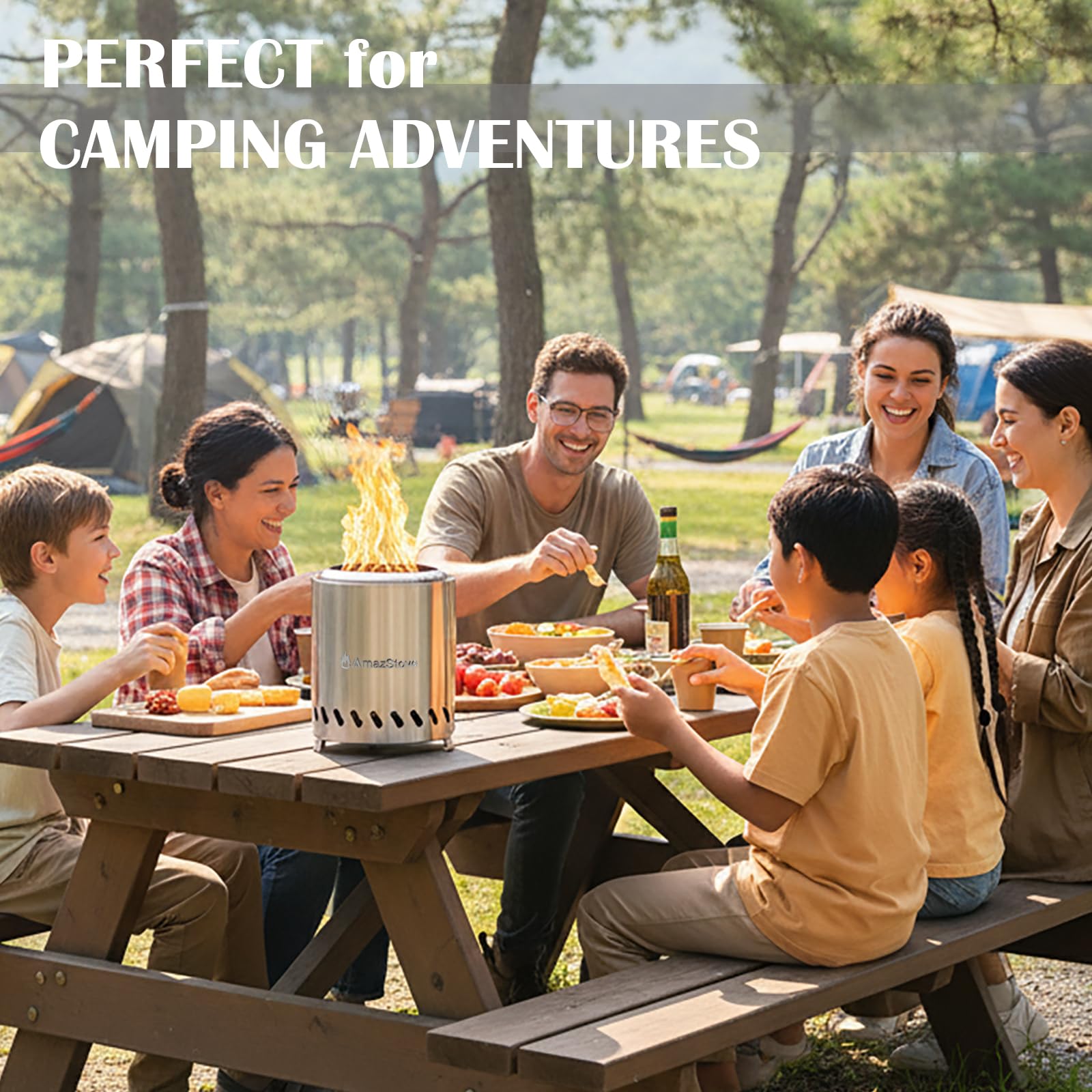 9.7 x 7.1 Inch Tabletop Fire Pit by AmazStove, Low Smoke Camping Stove for Outdoor Safe Burning