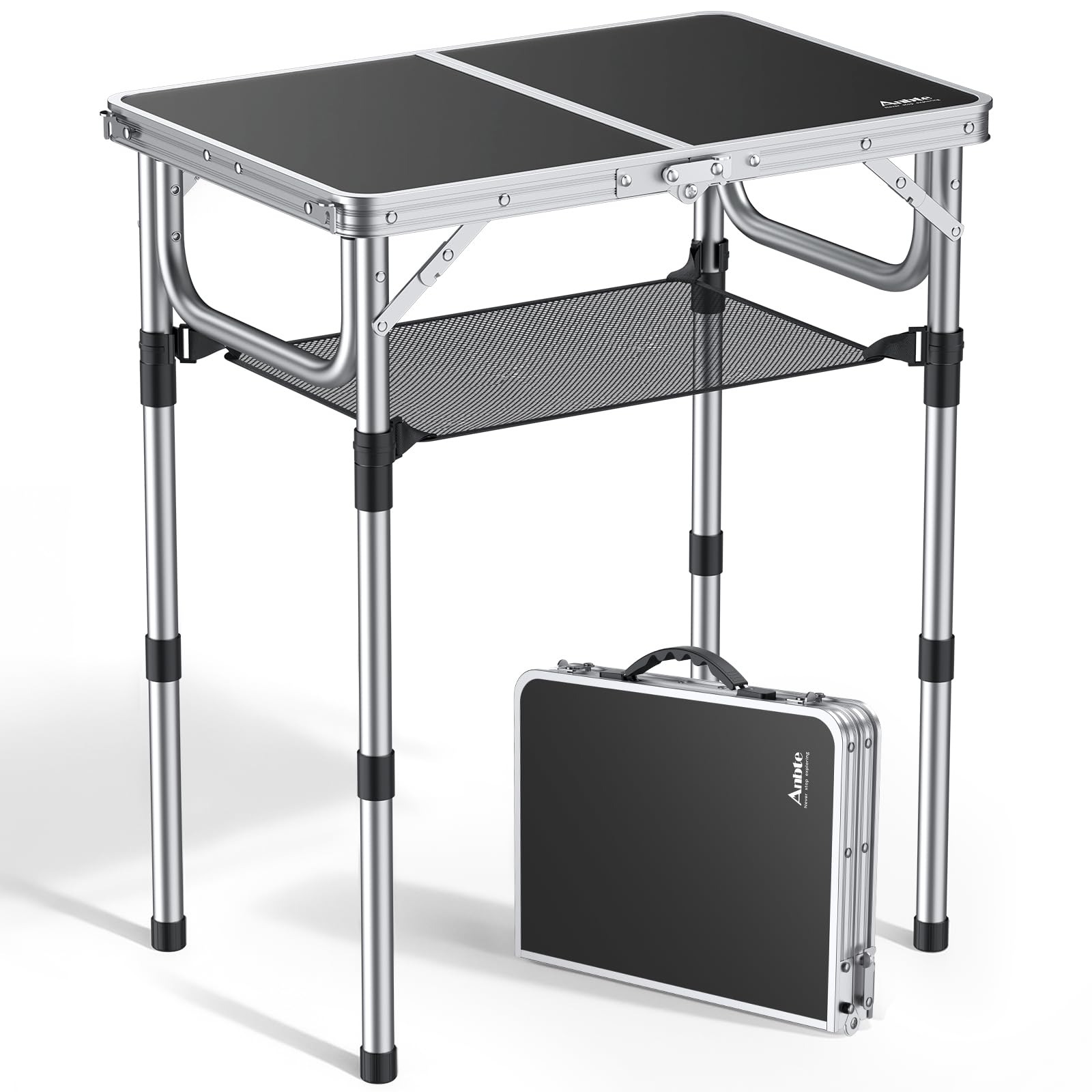 Anbte Folding Camping Table, 24"X 16" Adjustable Height Small Folding Table