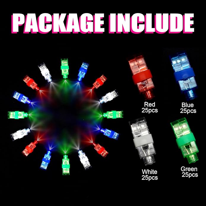100 Pack LED Finger Lights, Flashing Light Up Rings Bulk Party Favors | Glow in The Dark Party Supplies for Kids and Adults