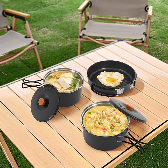 Camping Cookware Set, Camping Cooking Set,304 Stainless Steel Camping Pots &Frying Pan Set,Campfire Cooking Equipment with Storage Bag for Camping,Household, Hiking, Beach Trips