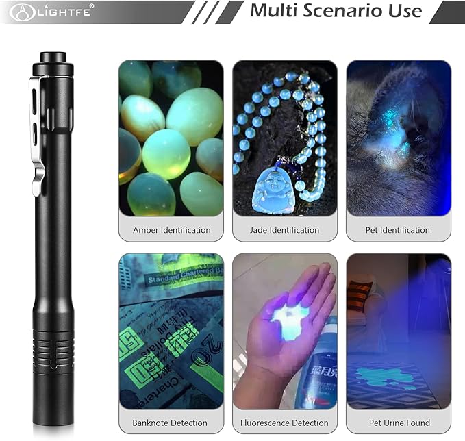 LIGHTFE Black Light D11A 395nm Ultraviolet Flashlight with high-Power Ultraviolet LED Light Source Suitable for UV Glue Curing, Rock Mineral Detection, pet Urine Detection lamp, AC Leak Detector