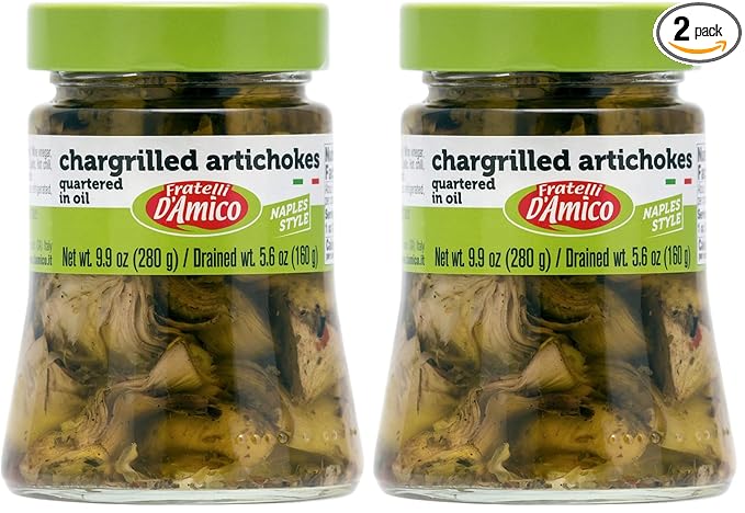FRATELLI D'AMICO - Chargrilled Artichokes, Quartered in Oil, Grilled, Naples Style, 9.9oz (280g) NON-GMO (Pack of 2)