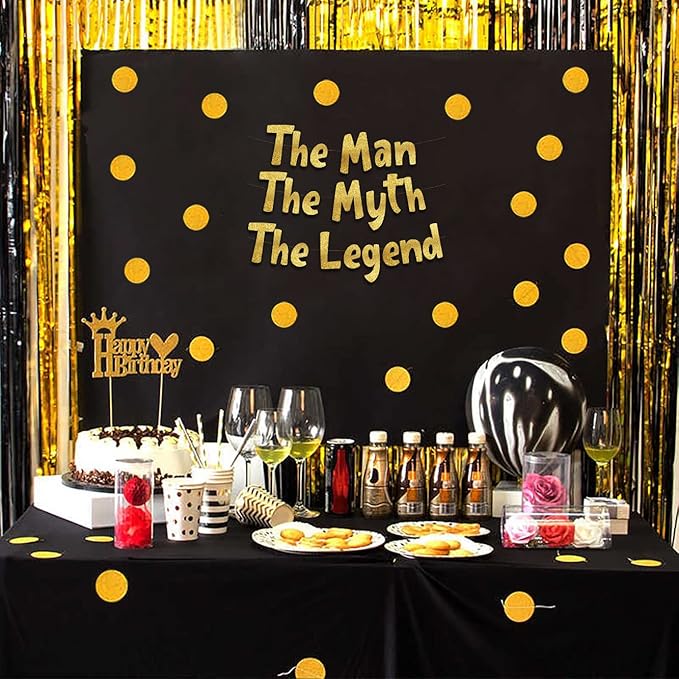 The Man The Myth The Legend Gold Glitter Banner – Men’s Birthday, Bachelor Party, Retirement Party Supplies, Gifts and Decorations