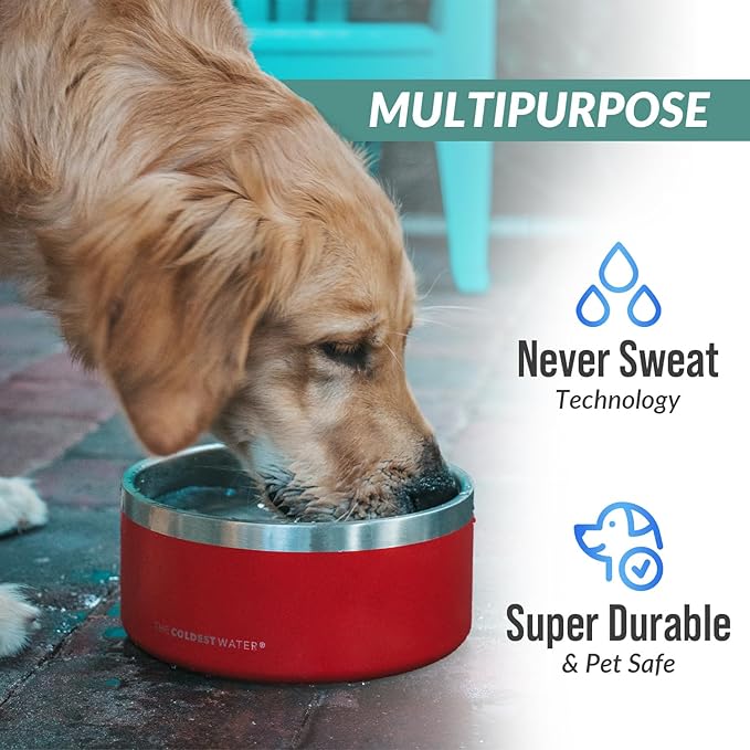 Coldest Dog Bowl - Anti Rust Metal, Non Slip, 3 Layers Insulated Stainless Steel Dog Bowls - Spill Proof & Heavy Duty - Water Bowl for Dogs, Cats & Pets, Dish Washer Safe (100 oz, Carrara Marble)