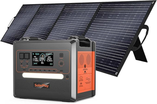 SolarPlay 2500W Portable Power Station, 2304Wh Large Capacity Solar Generator with 200W Solar Panel, BMS Emergency Power Station for Home Backup, Camping, Outdoor Battery Backup