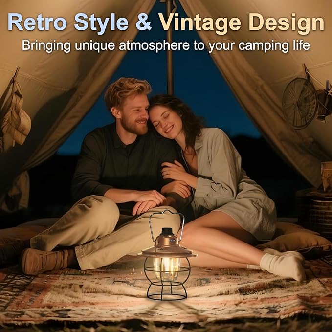 LED Camping Lantern Rechargeable Dimmable, Portable Vintage Outdoor Lantern 2700-6500K Waterproof, Hanging Retro Lamp Indoor Outdoor for Garden, Hiking, Emergency, Copper