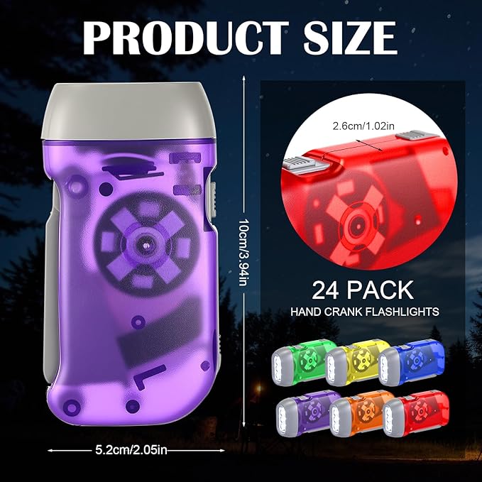 Mudder 24 Pieces Hand Crank Flashlight with LED Self Powered Charging Torch Dynamo for Camping Emergency(Rainbow)