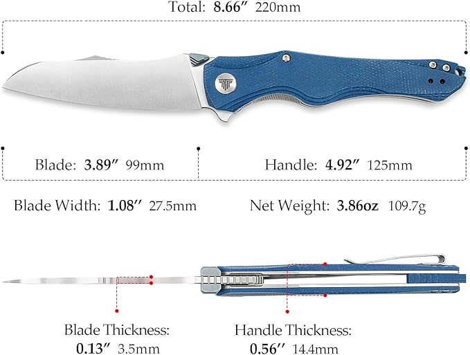 Knives, 3.89'' 14C28N Steel Pocket Folding Knife for Men, Flipper EDC Knife with Clip, Sharp Camping Survival Hiking Knives, Satin Blade,Micarta Handle and Ti Thumb Stud｜Triton-04L