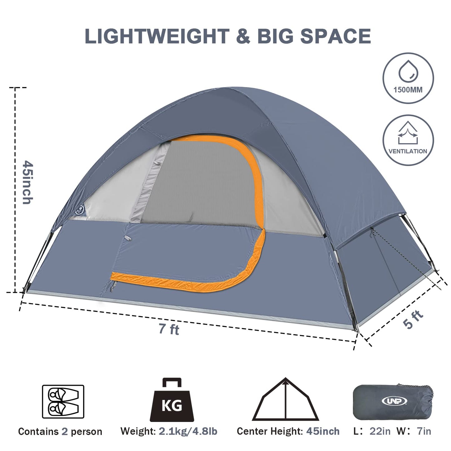 UNP 2 Person Tent for Camping Waterproof Family Dome Tent for Outdoor