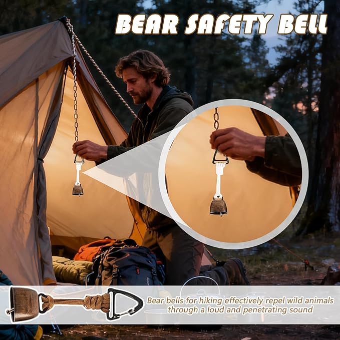 Loud Bear Bells for Hiking | Protection Bell | Wildlife Alert Cowbell with Lanyard and Carabiner,for Hiking Camping Backpacking Outdoor Women Men