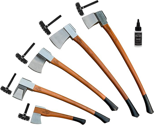 1844 Helko Werk Germany Axe Collection - 5 Vario Axes Set - Heavy Log Splitter, Heavy Universal, Mid Size-Universal, Splitting Axe, Universal Hatchet