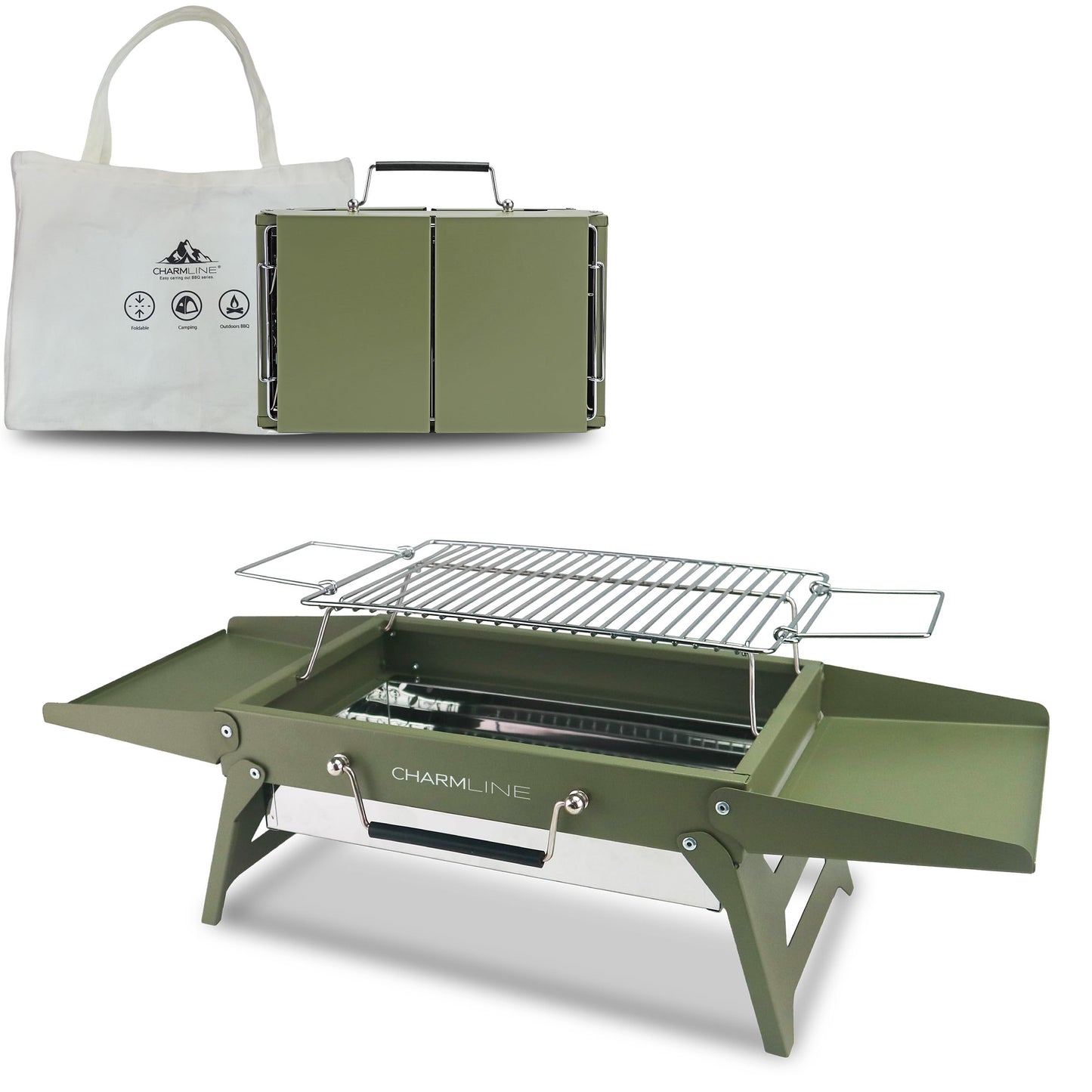 Charmline 14 x 9 inches Small Portable Charcoal BBQ Grill, Foldable Compact Camping Barbecue for