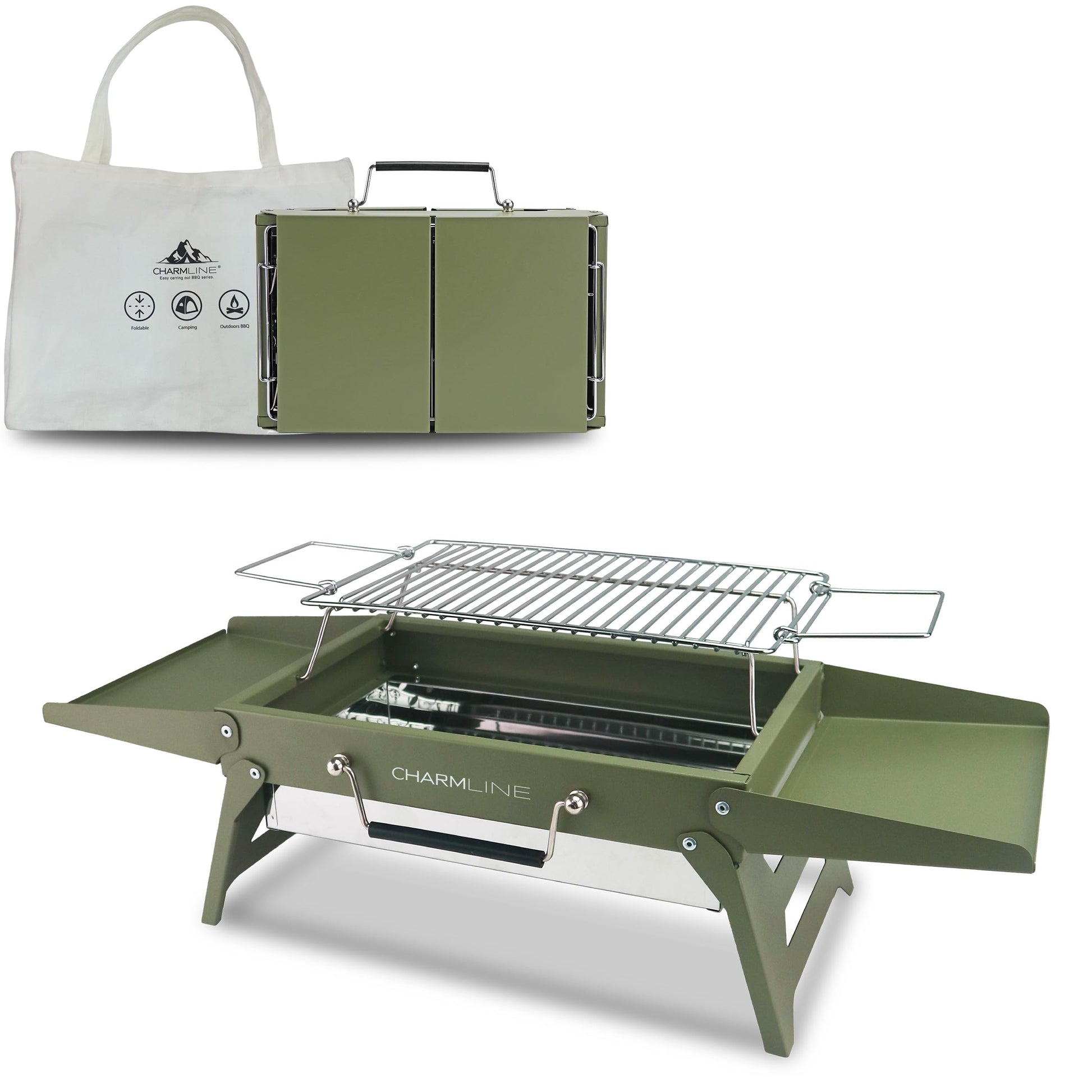 Charmline 14 x 9 inches Small Portable Charcoal BBQ Grill, Foldable Compact Camping Barbecue for