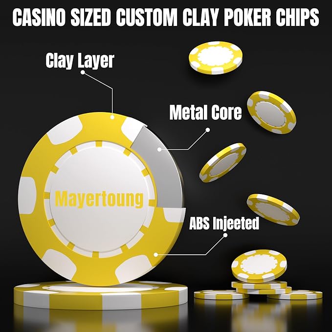 25 Custom Clay Poker Chips, 40mm Heavy 11.5g Casino Sized Personalized Poker Chips with Your Logo, Image or Text, Custom Drink Tokens for Bar, Party, Tournaments, Golf Club or Events