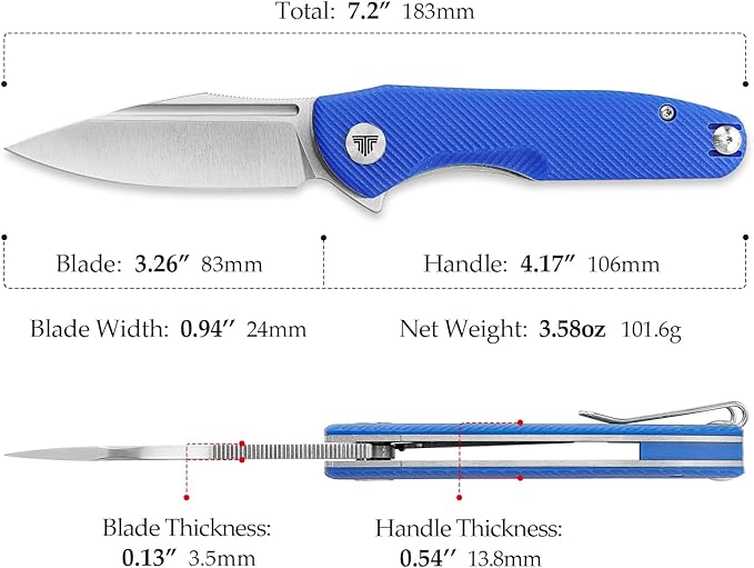 Flipper Knives，Pocke EDC Knife with Clip，Folding Knife for Menï¼?.26" 14C28N Steel Blade（Satin），G10 Scales for Outdoor Camping Tool - Antliae-03LG