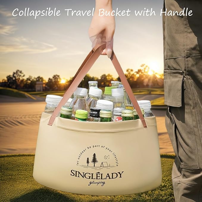 New Collapsible Travel Basin, Portable Leakproof Collapsible Bucket with Handle, Multifunctional Lightweight Foldable Water Bucket Bag for Outdoor Camping, Cleaning, Laundry & Foot Soaks (12L)