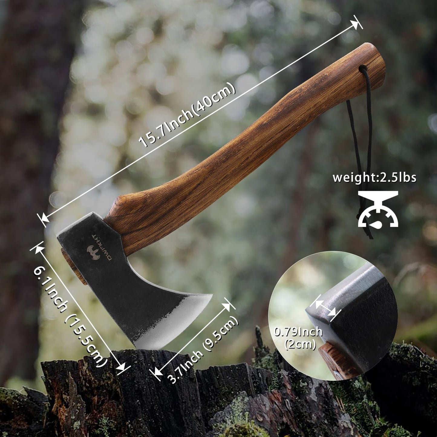 DWFKHT 15.7" Hatchet, Camping Hatchet, Hand-Forged Axe with Sheath for Wood Chopping, Splitting