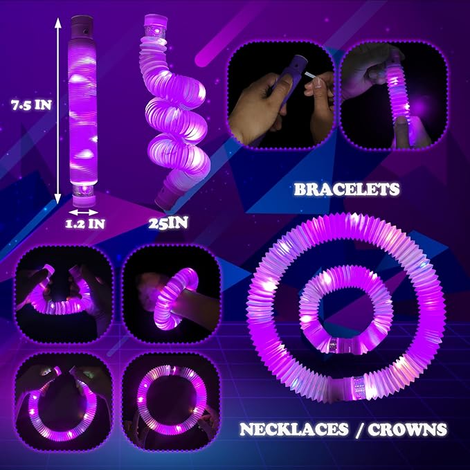 Glow Party Favors Supplies for Kids, 12 PCS Purple Light Up Glow Sticks Necklaces Bracelets Accessories for Toddlers, Glow Birthday Camping Wedding Halloween Party Decorations for Boys Girls