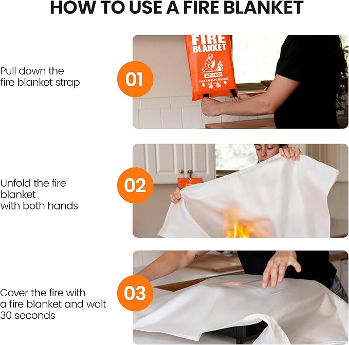 Fire Blanket for Home and Kitchen, 4 Pack 40"x 40" Emergency Fiberglass Fire Blanket with High-Visibility Orange Bag for Car, Camping, Warehouse Fire Survival Safety,