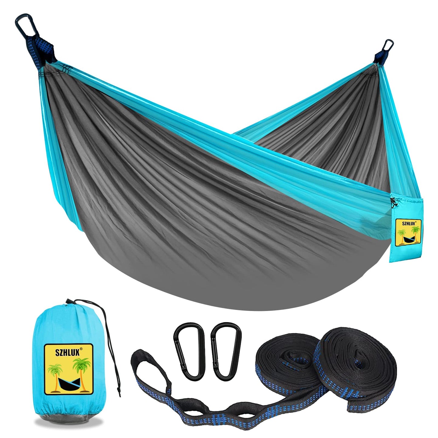 SZHLUX Camping Hammock Double & Single Portable Hammocks with 2 Tree Straps and Attached Carry