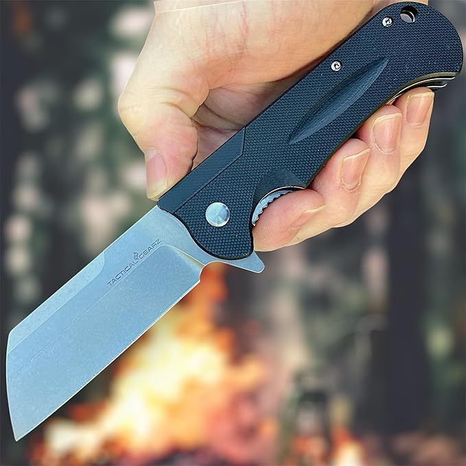 TACTICAL GEARZ Pocket Folding Knife for EDC, G10 Handle, Stonewashed D2 Steel Blade, Includes Sheath (Eros)