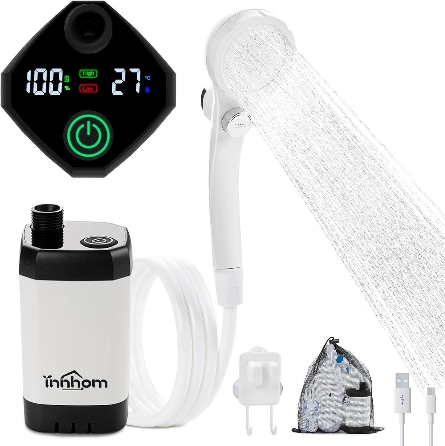 innhom Portable Camping Shower, 6000mAh Rechargeable Camp Shower Pump with LED Display, IPX7