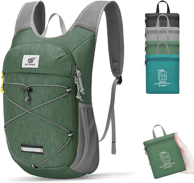 SKYSPER Foldable Hiking Backpack - 10L Small Lightweight Daypack Breathable Travel Backpacks for Men Women