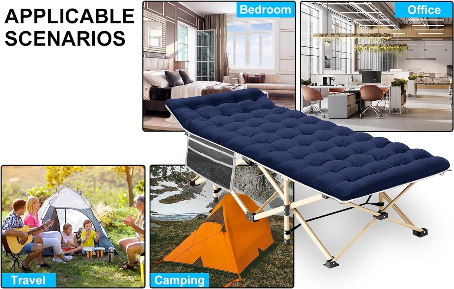 ARAER Camping Cot with Mattress 450LBS Portable Folding Outdoor Bed with Carry Bag for Adults Kids