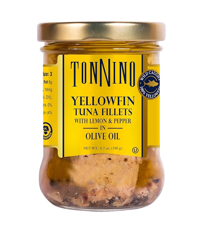 Tonnino Yellowfin Tuna Fish ??Lemon Pepper in Olive Oil ??Pack of 6 ??Alternative to Salmon ??Protein Snacks ??Ready to Eat Meals