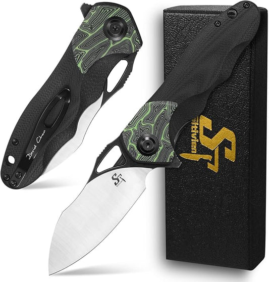 Sitivien ST154 Folding Knife, Sandvik 14C28N Steel Blade with G10 Handle,Chinese Zodiac Series EDC Tool Knifes for Camping Hunting Survival Hiking(Green)