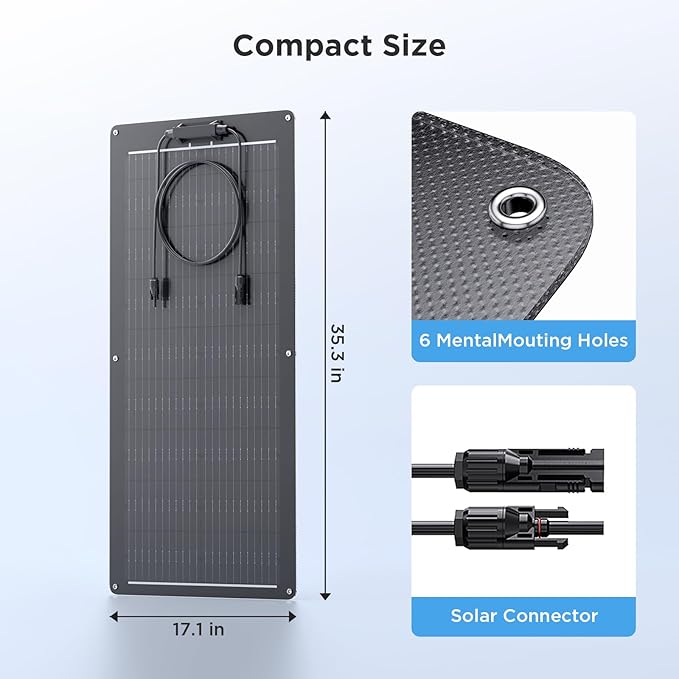50W Flexible Solar Panel,50 Watt 12V Small Solar Panel, Callsun 23% High Efficiency 182 PERC IP68 Waterproof ETFE RV Solar Panels for Offgrid RV Living Camping Campervans Boat (Black)