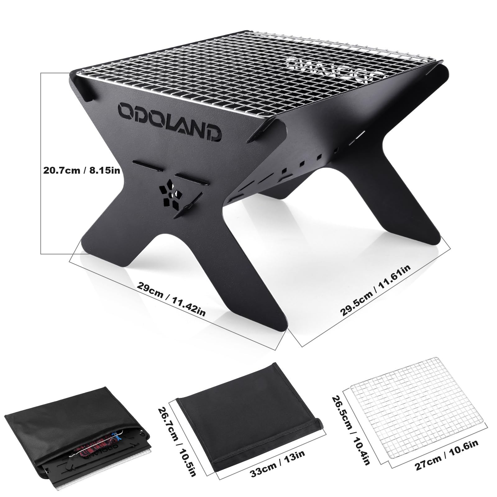 Odoland Camping Campfire Grill, Portable Folding Charcoal Grills, Backpacking BBQ Grill, Heavy Duty