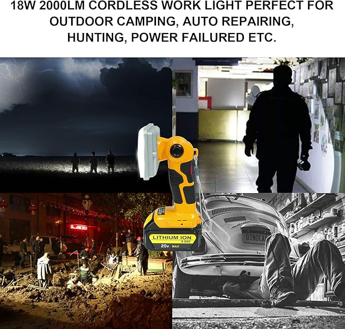 Flashlight for Dewalt 20V Battery, 20v Work Light, 18W 2000LM Portable Floodlights and Spotlight with USB Charging Port for Repairing, Garage, Camping, Jobsite