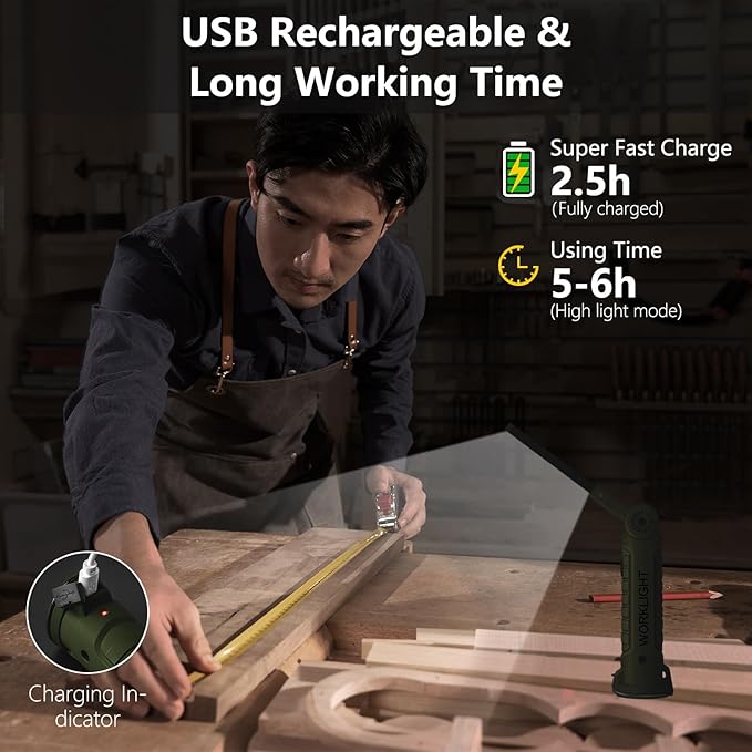 Working Light Portable, Rechargeable Work Lights with Magnetic Base Hanging Hook,360° Rotate 5 Modes,COB LED 700 Lumens Foldable Inspection Light for Car Repair, Grill and Outdoor Use(4pack)